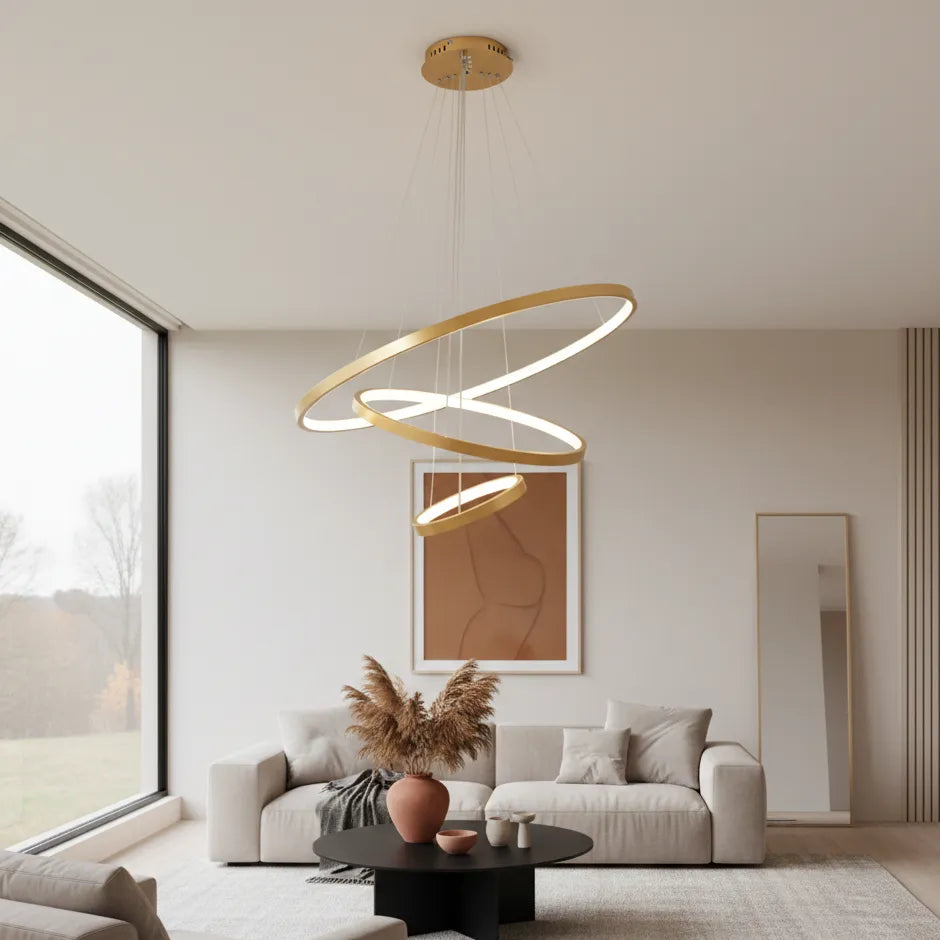 Suspension Moderne pour Salon Or / 3 Anneaux 20-40-60cm / Froide