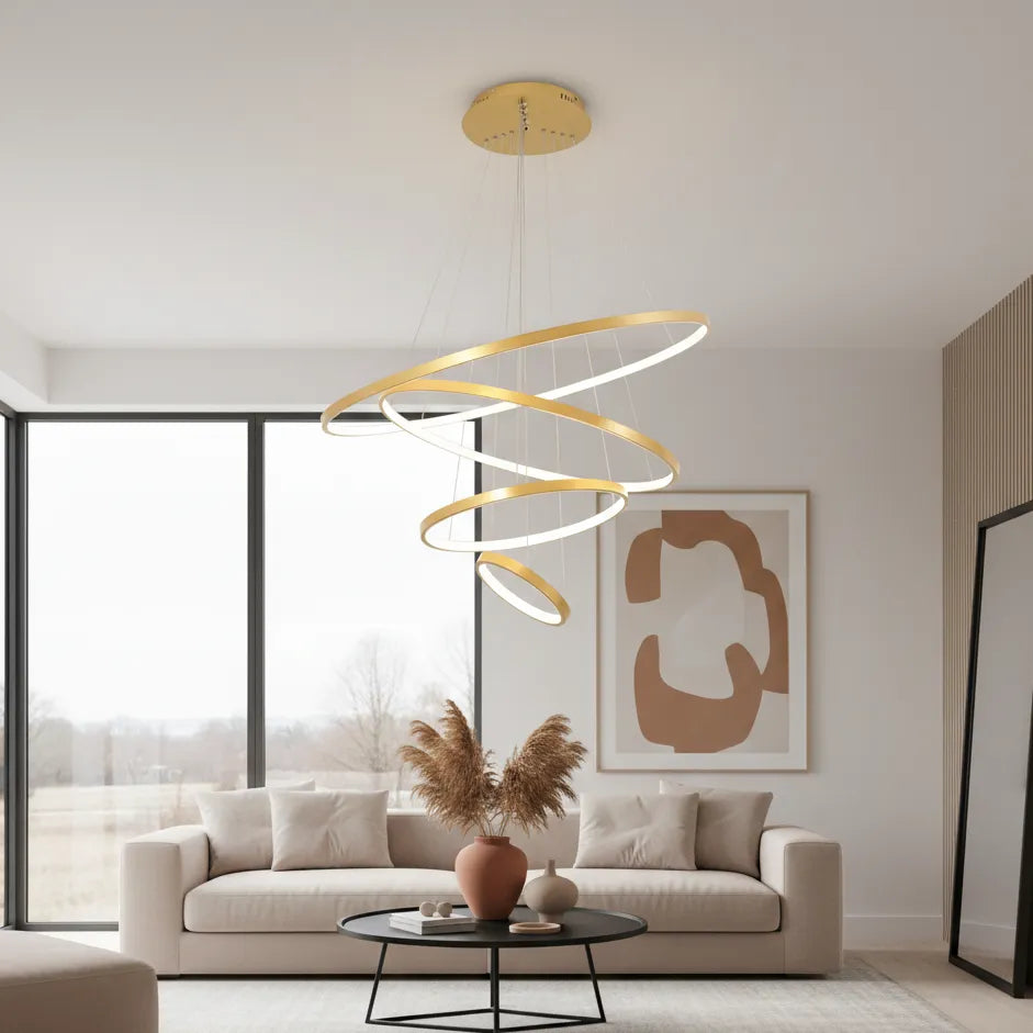 Suspension Moderne pour Salon Or / 4 Anneaux 20-40-60-80cm / Froide