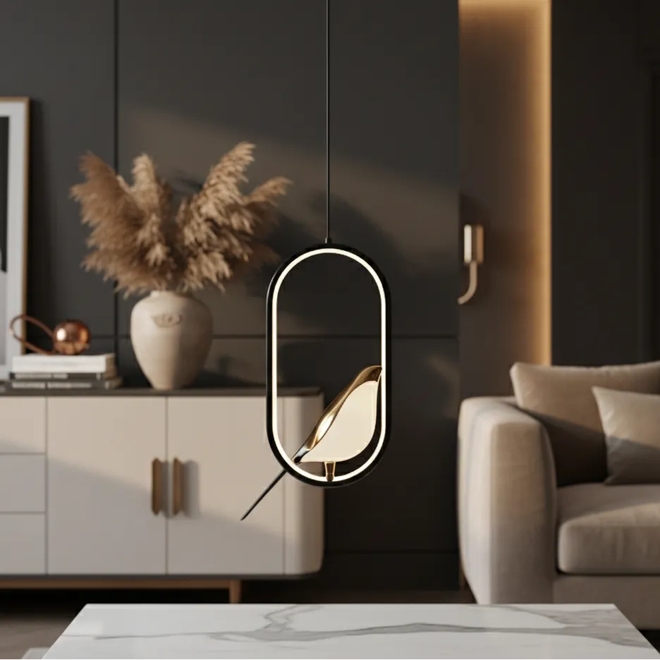 Suspension Oiseau Noir Or / Froide