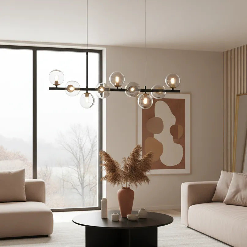 Suspension Salon Moderne Cognac / 9 Ampoules -L83xH124cm