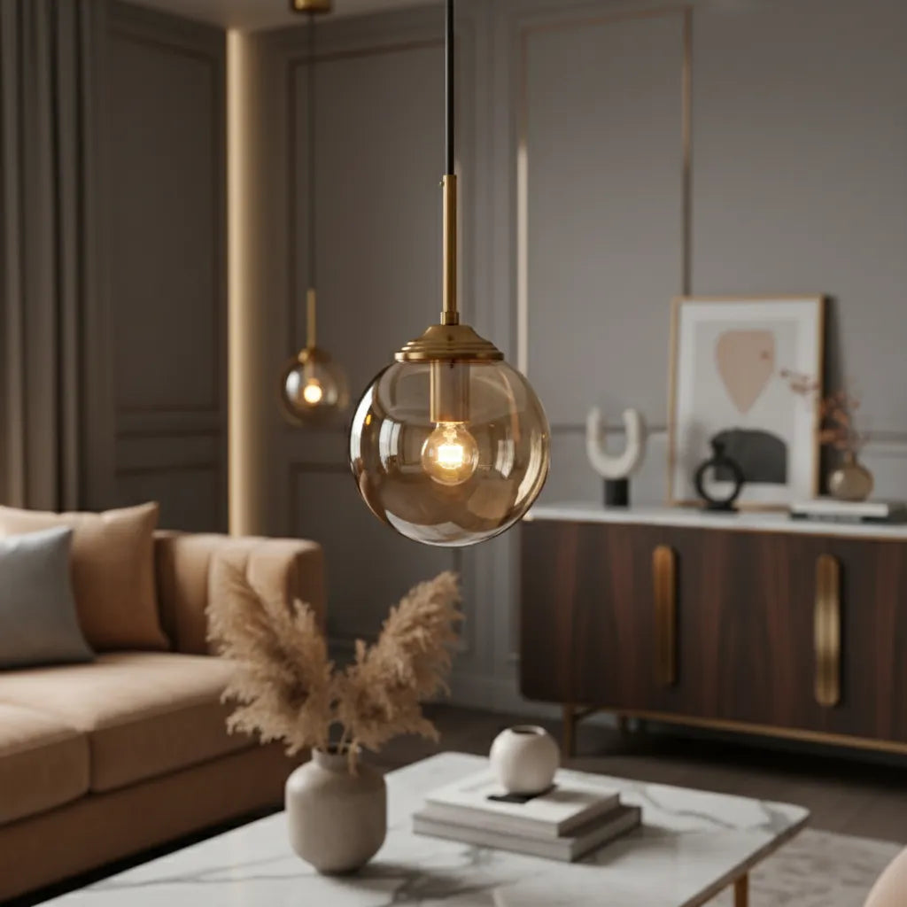 Suspension Verre Fumé Ambre / Chaude