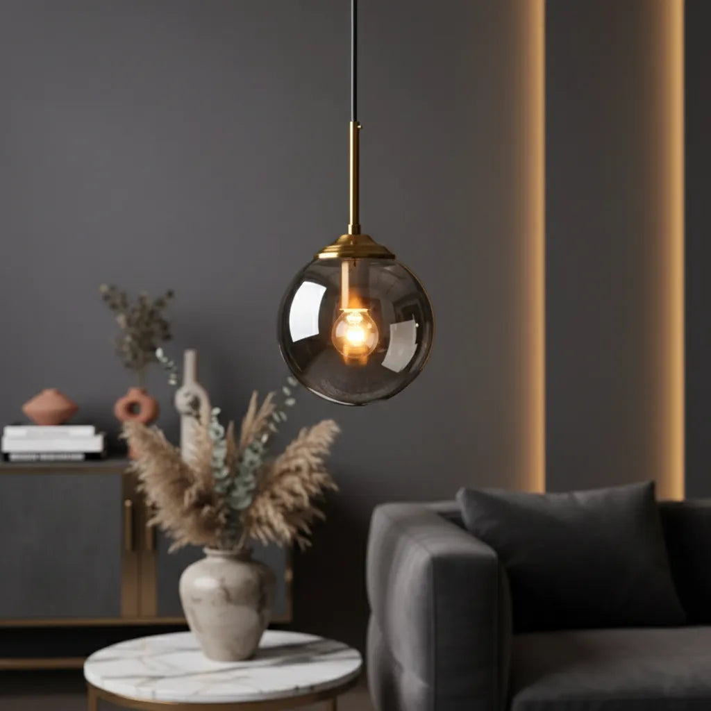 Suspension Verre Fumé Gris Fumé / Chaude