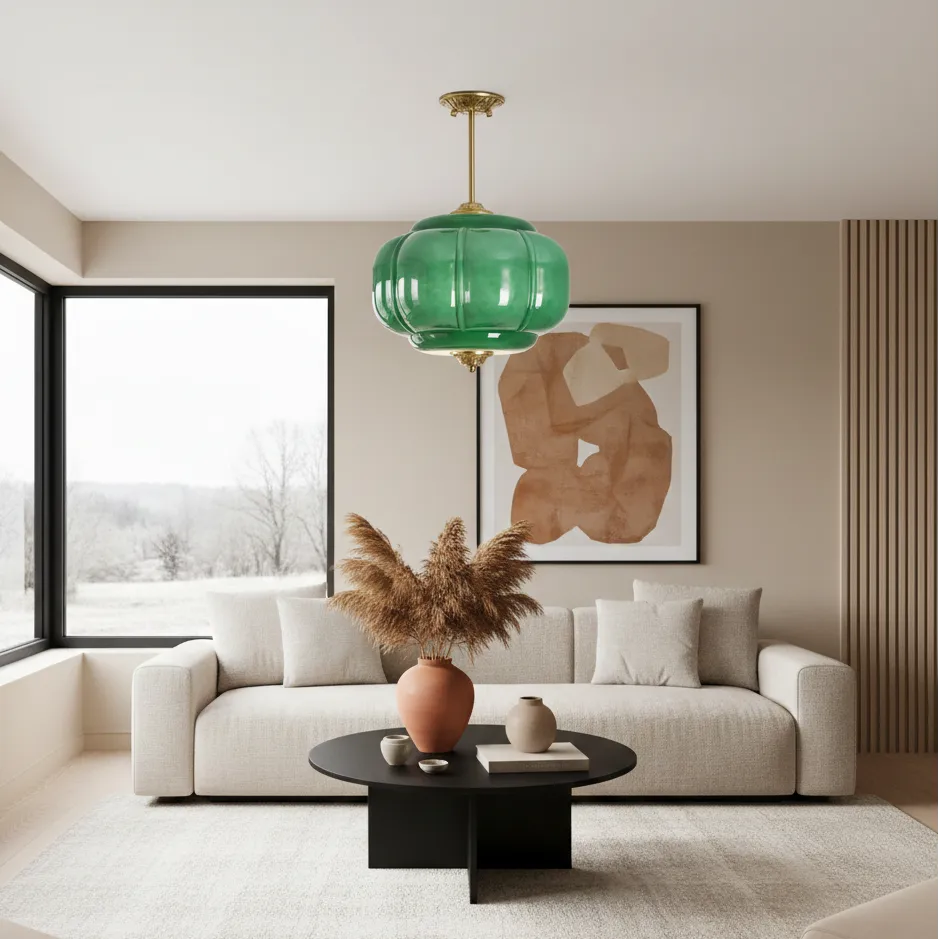 Suspension Verre Opaline Vert / Chaude
