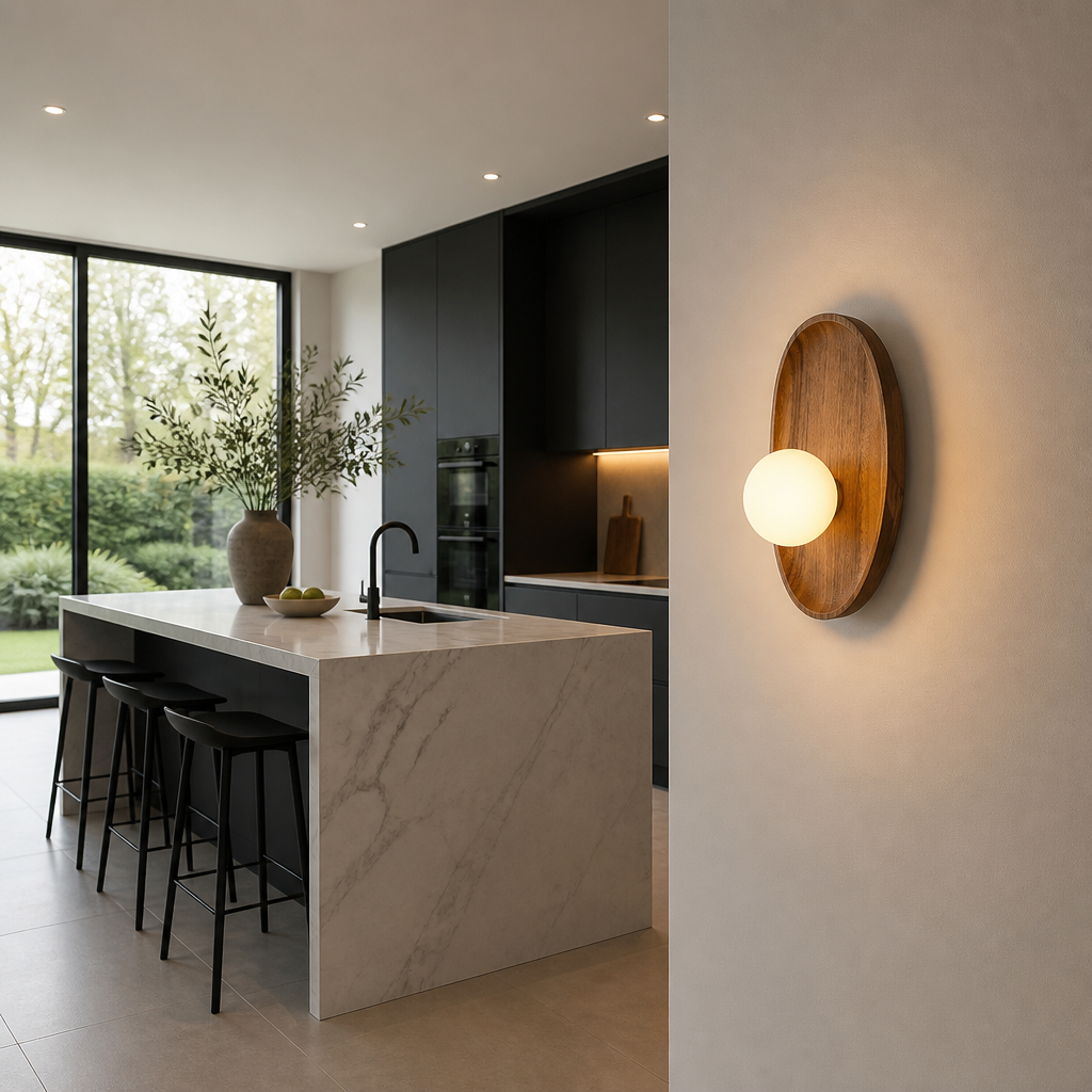 Applique Bois Globe Verre Style Japonais — mise en situation salle à manger