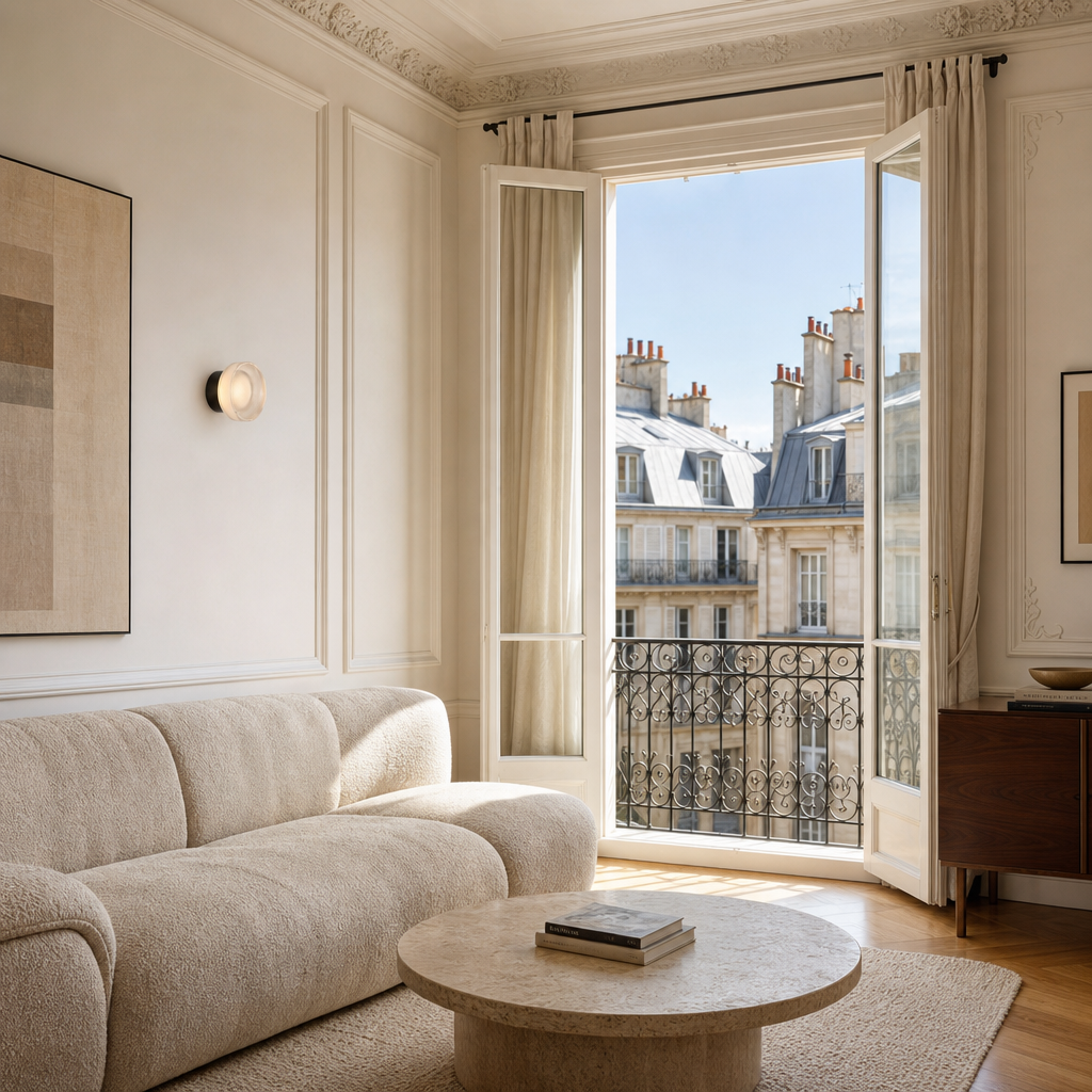 Applique Chambre Noir — mise en situation salon parisien lumière du jour