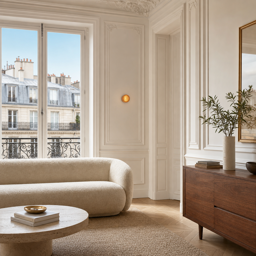 Applique Chambre Orange — mise en situation salon parisien lumière du jour