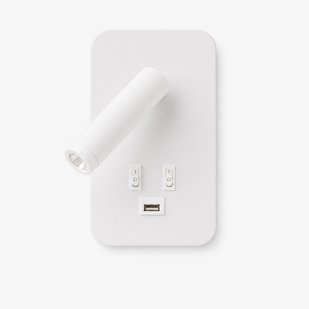 Applique Lecture LED USB Rotative Blanc — photo produit fond gris
