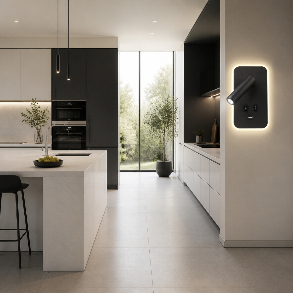 Applique Lecture LED USB Rotative Noir — mise en situation salle à manger