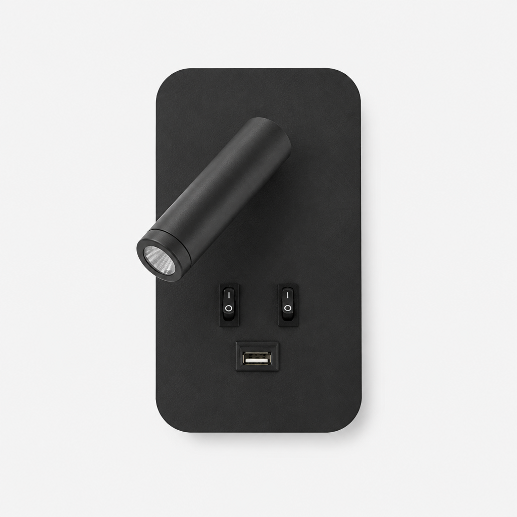 Applique Lecture LED USB Rotative Noir — photo produit fond gris