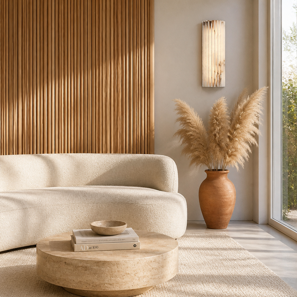 Applique Marbre Cannelé Style Italien — mise en situation salon lumière du jour
