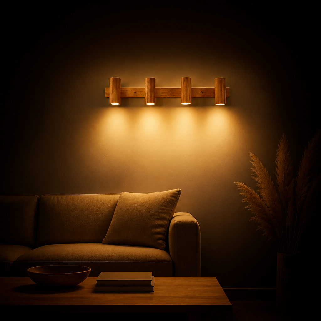 Applique Murale Bois Orientable Nordique Bois 4 — ambiance soir salon contemporain