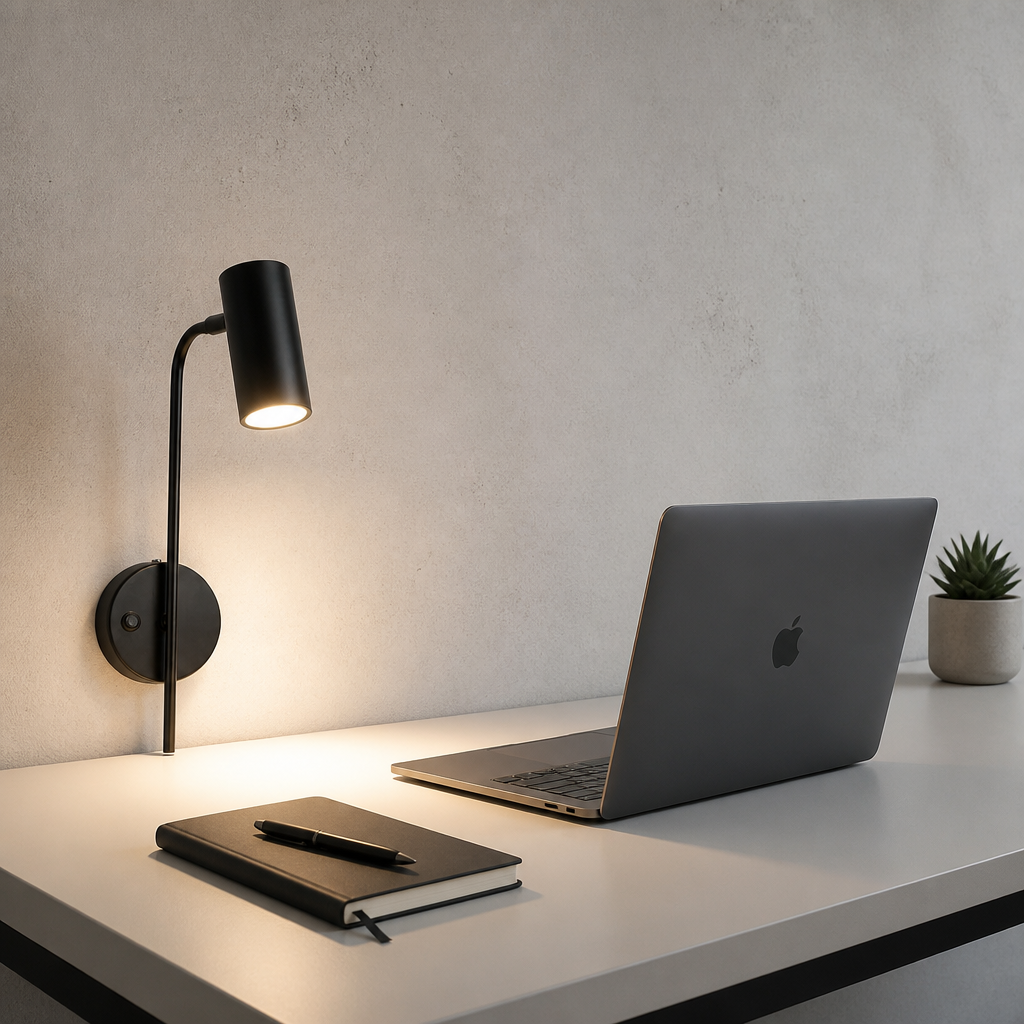 Applique Murale Chevet Orientable E27 Noir — mise en situation bureau home office