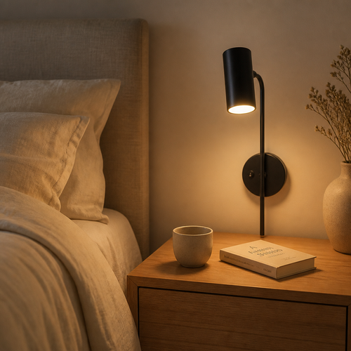 Applique Murale Chevet Orientable E27 Noir — mise en situation chambre