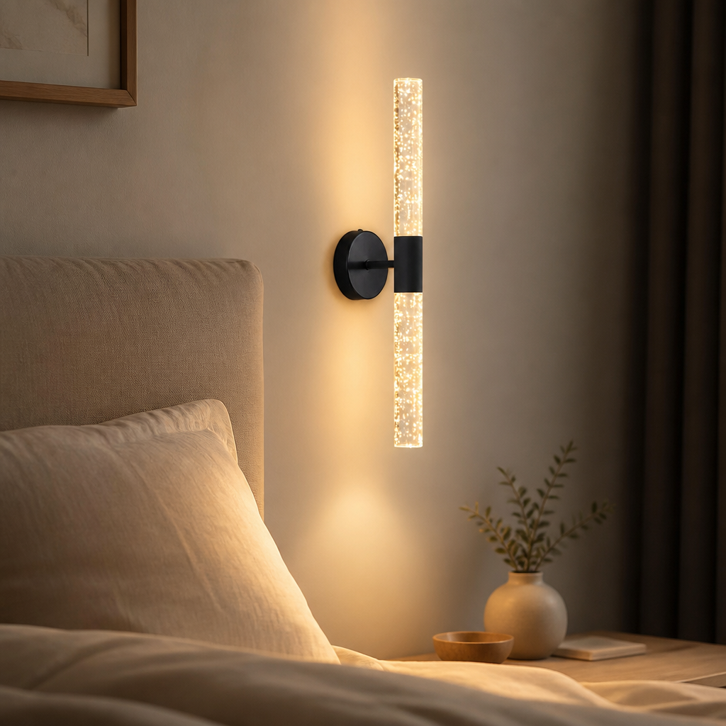 Applique Murale Cristal LED Nordique Noir — mise en situation chambre