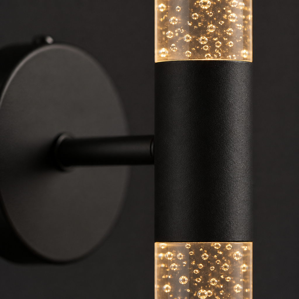 Applique Murale Cristal LED Nordique Noir — gros plan détail matière et finition