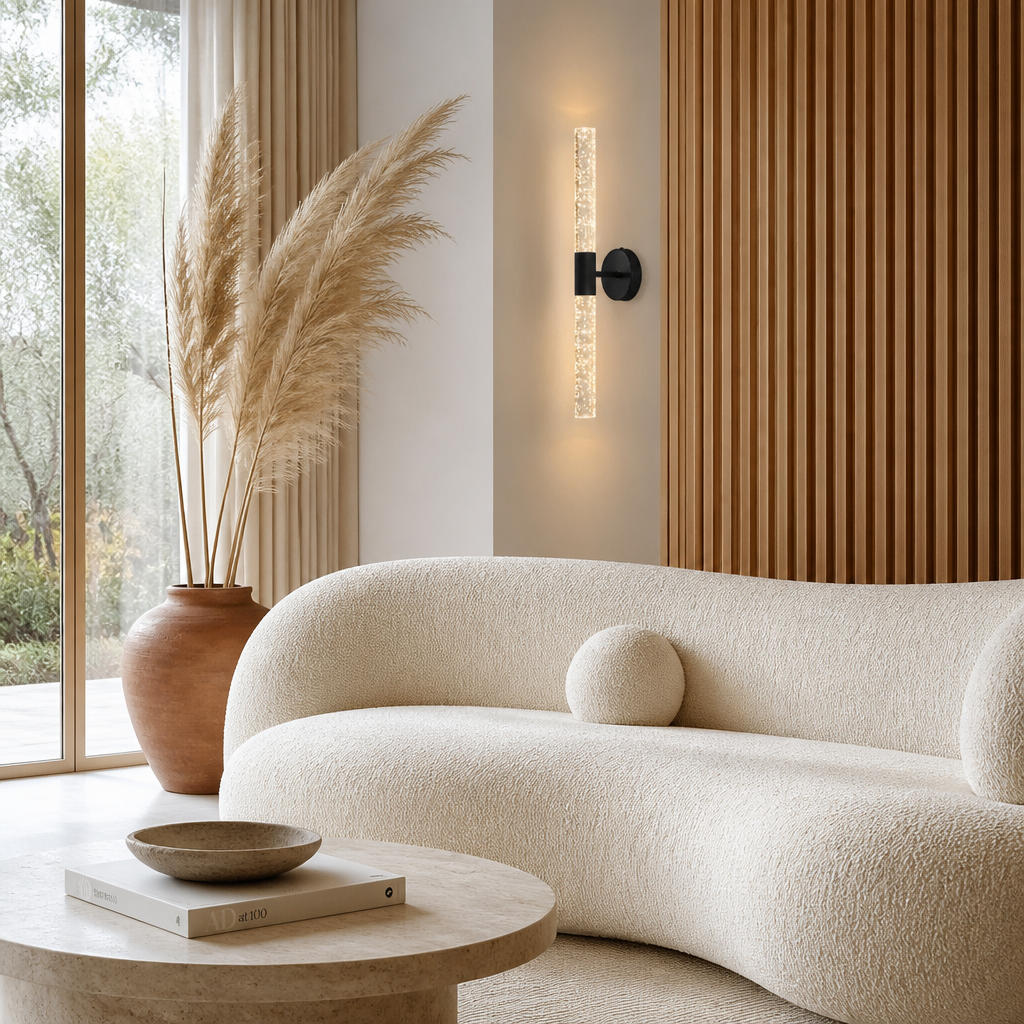 Applique Murale Cristal LED Nordique Noir — mise en situation salon lumière du jour