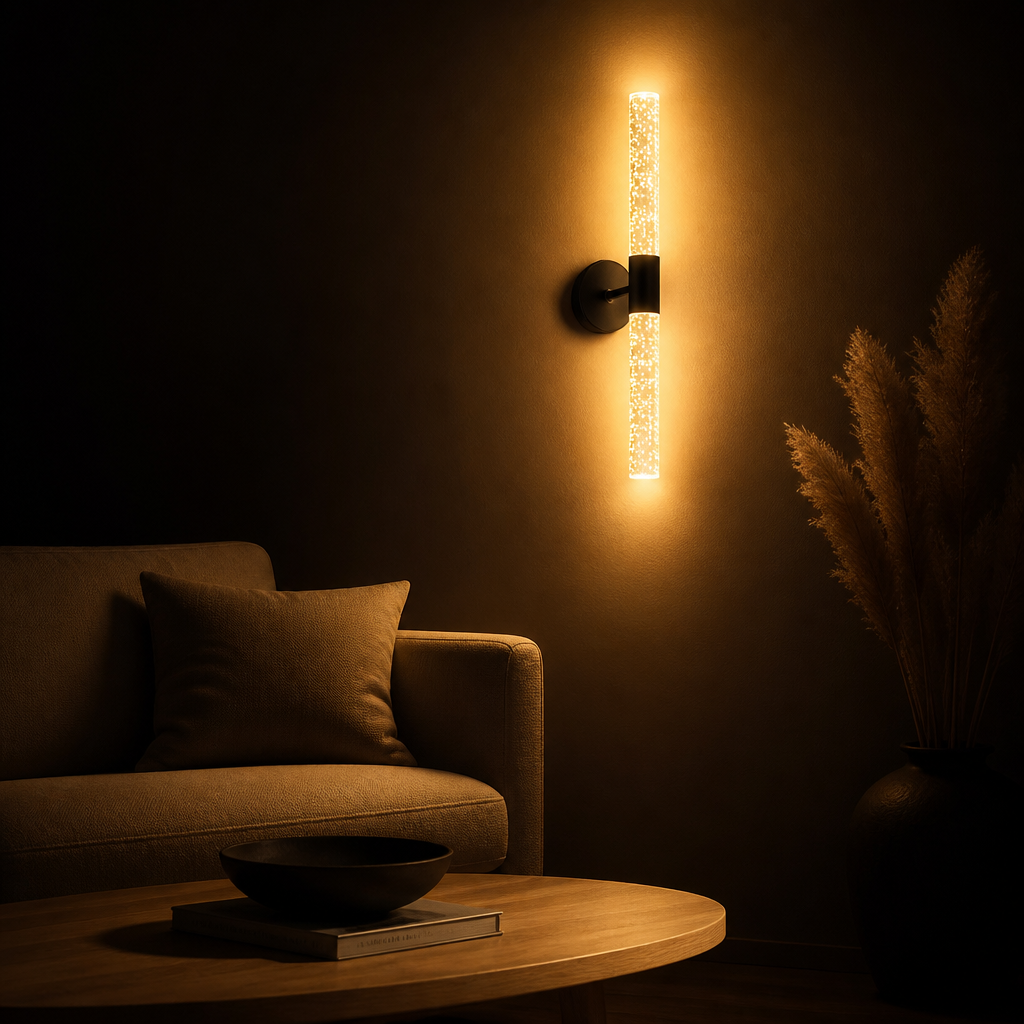 Applique Murale Cristal LED Nordique Noir — ambiance soir salon contemporain