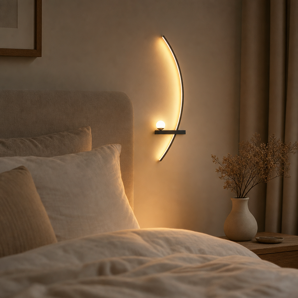 Applique Murale LED Arc Design Droite 55cm — mise en situation chambre