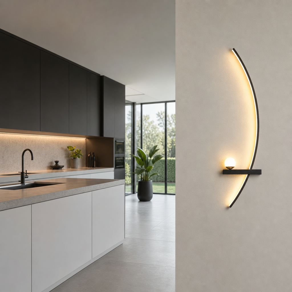 Applique Murale LED Arc Design Droite 55cm — mise en situation cuisine
