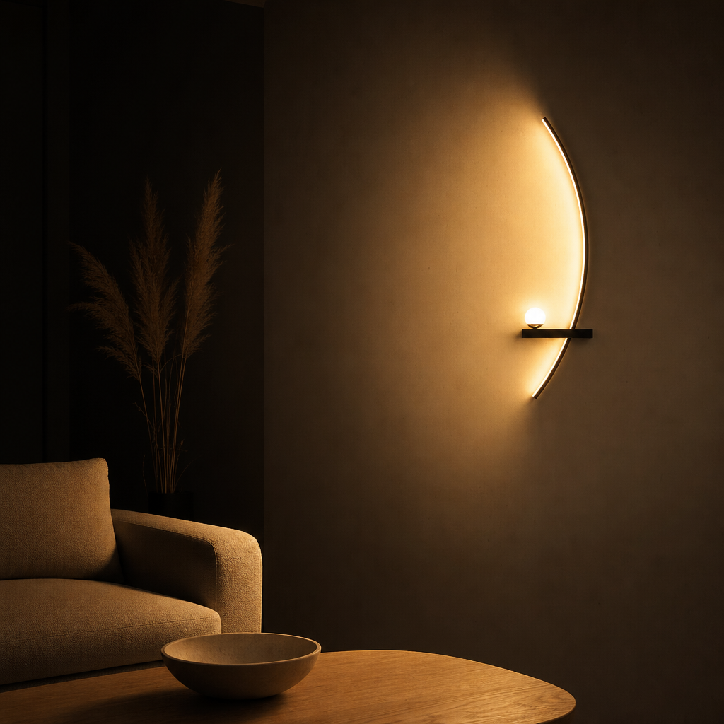 Applique Murale LED Arc Design Droite 55cm — ambiance soir salon scandinave
