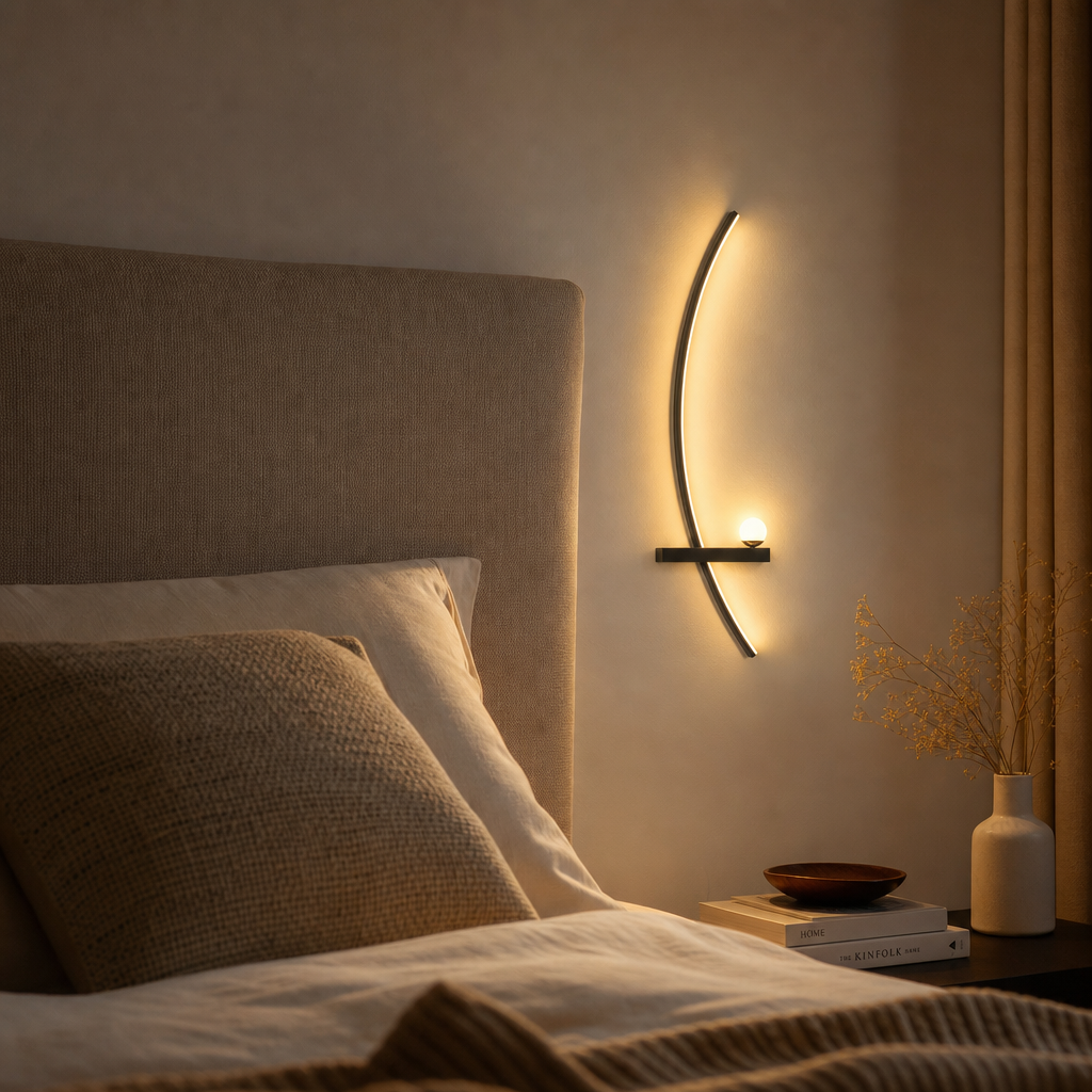 Applique Murale LED Arc Design Gauche 55cm — mise en situation chambre