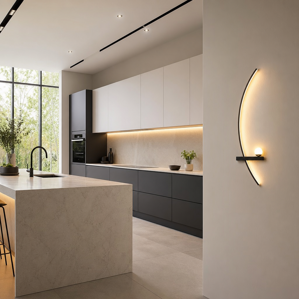 Applique Murale LED Arc Design Gauche 55cm — mise en situation cuisine