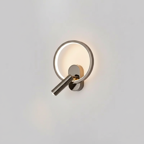 Applique Murale LED Chambre – Anneau Rond ou Ovale, Spot Orientable Argent Rond — photo produit fond gris