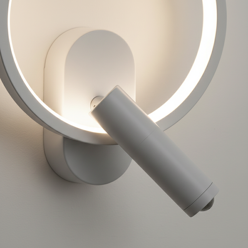 Applique Murale LED Chambre – Anneau Rond ou Ovale, Spot Orientable — gros plan détail matière et finition