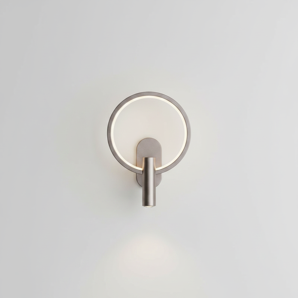 Applique Murale LED Chambre – Anneau Rond ou Ovale, Spot Orientable Noir Rond — photo produit fond gris
