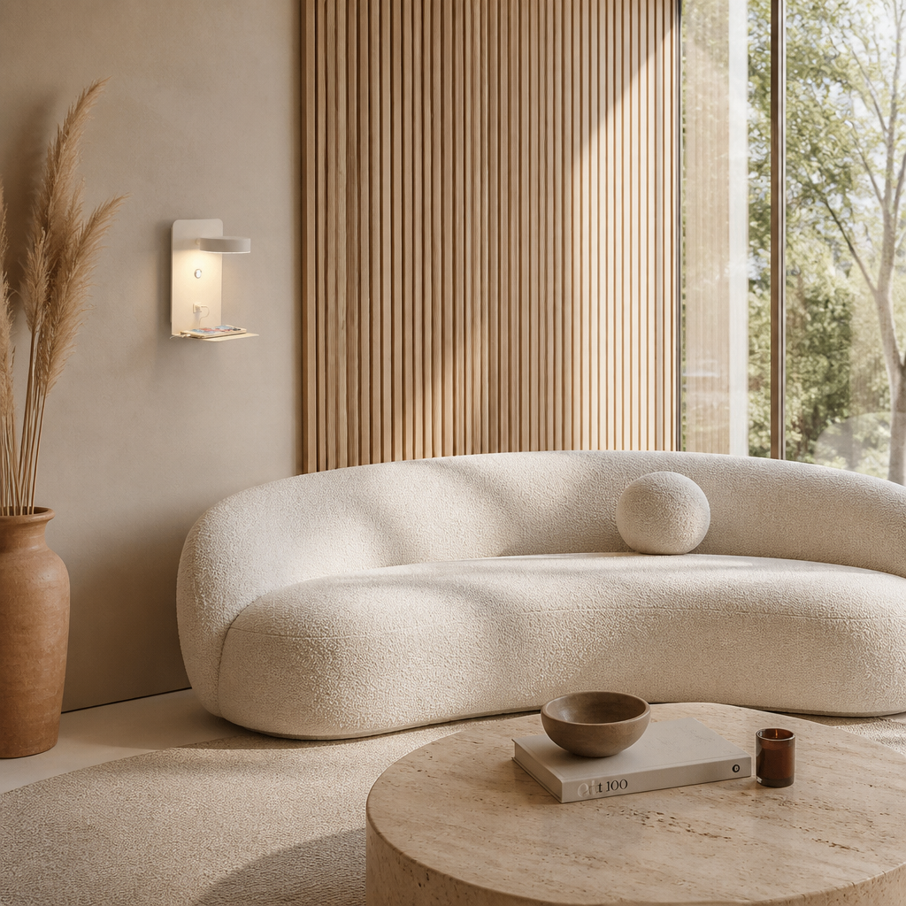 Applique Murale LED USB Chargeur Blanc — mise en situation salon lumière du jour