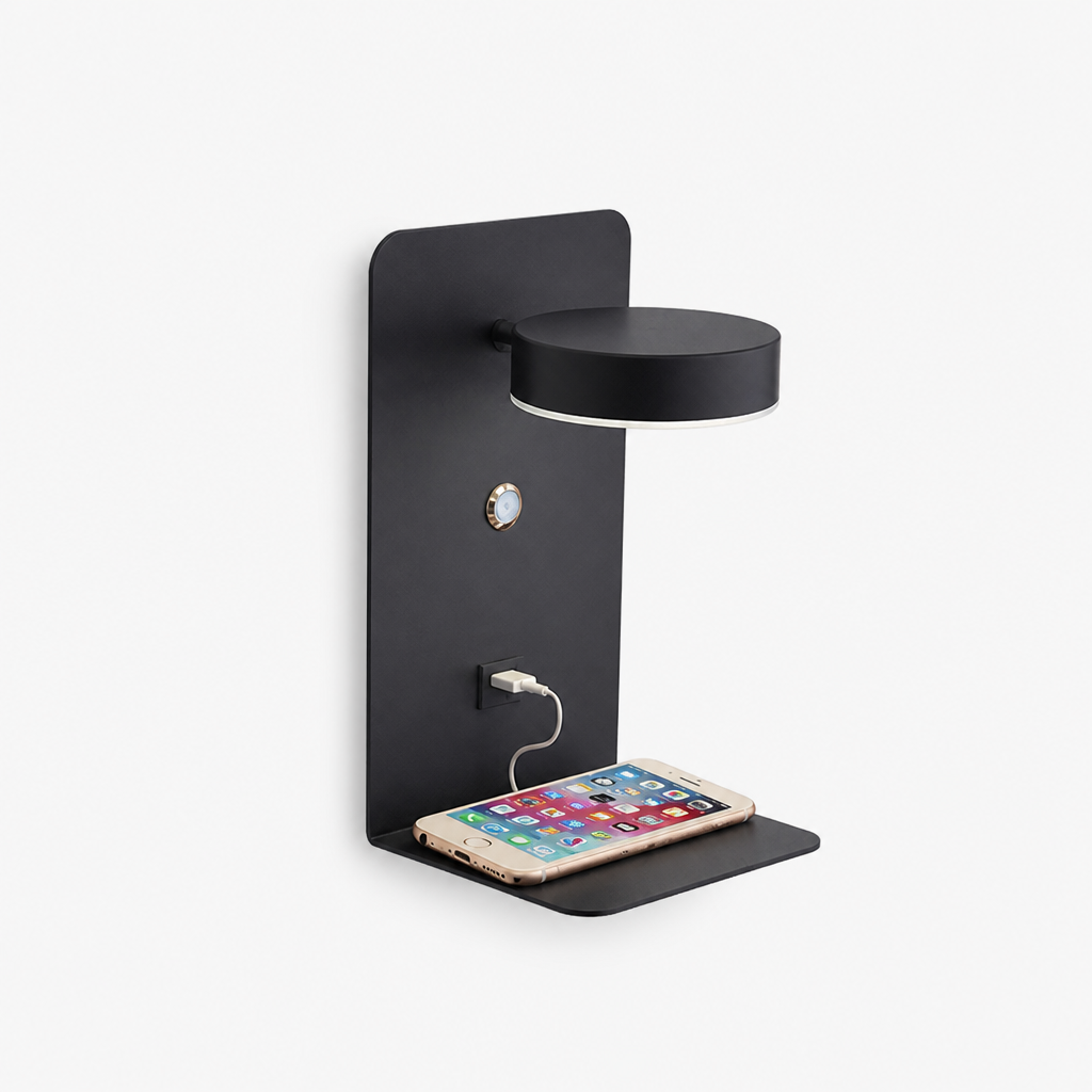 Applique Murale LED USB Chargeur Noir — photo produit fond gris