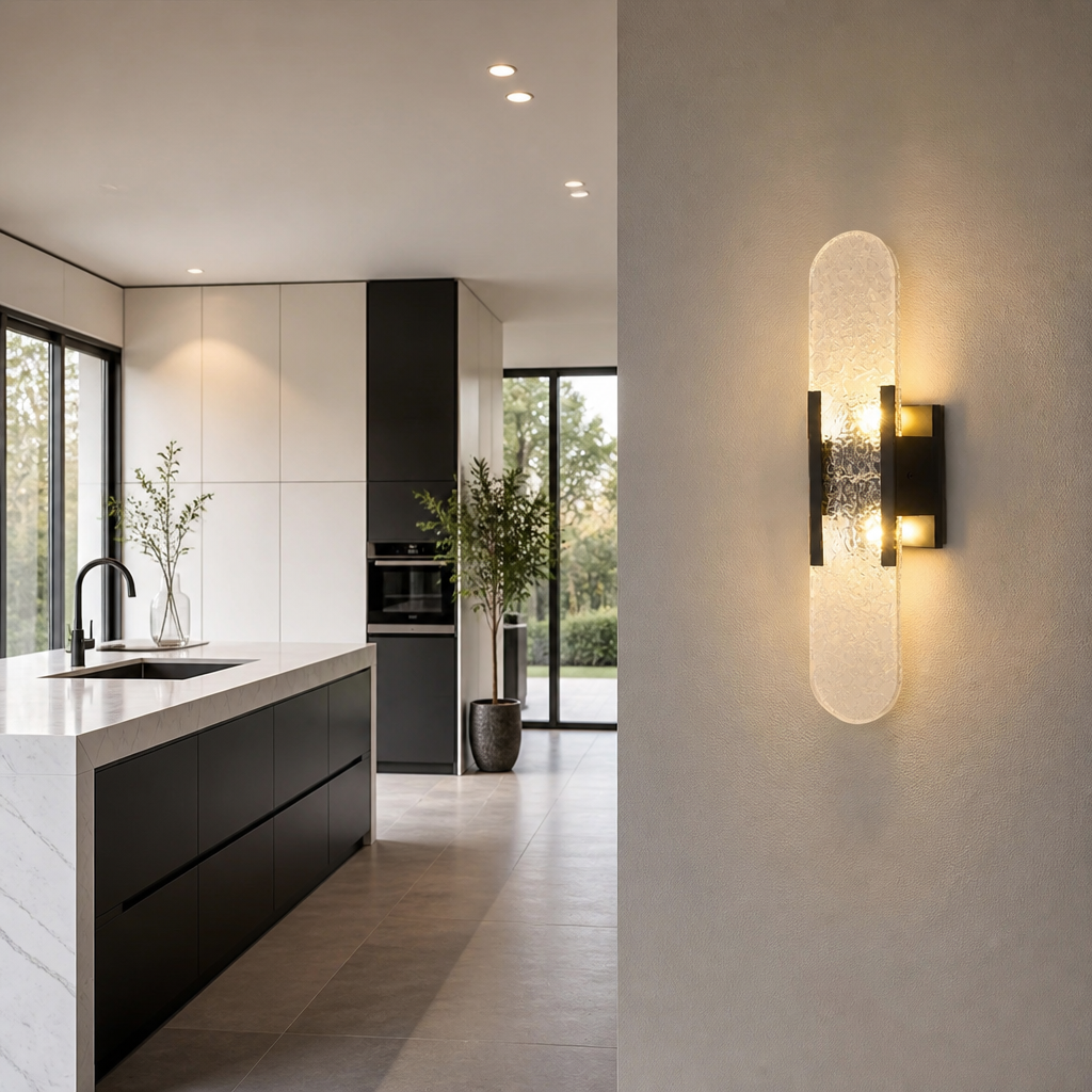 Applique Murale Marbre Haut et Bas Noir 50cm — mise en situation salle à manger