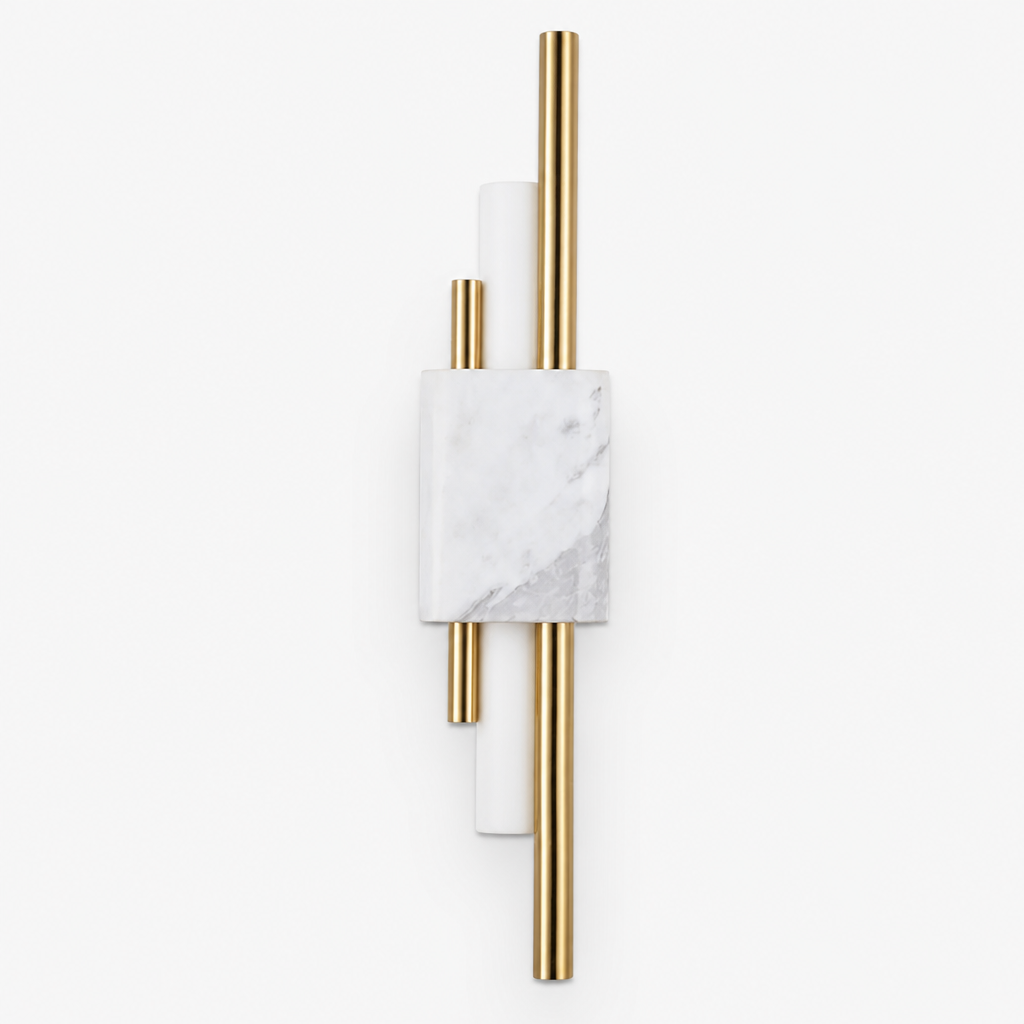 Applique Murale Marbre Or Barre 50cm Blanc — photo produit fond gris