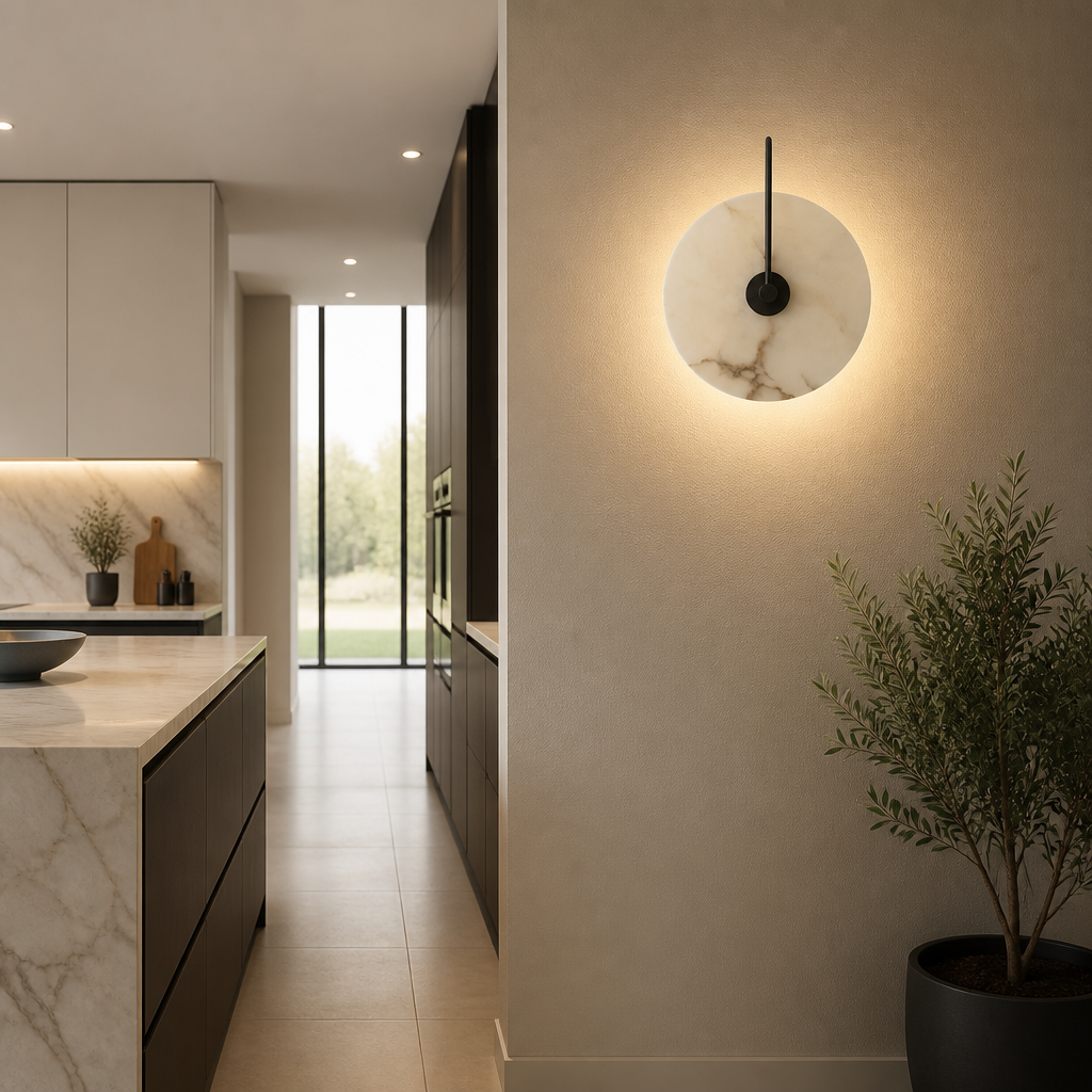 Applique Murale Marbre Ronde LED Noir — mise en situation salle à manger