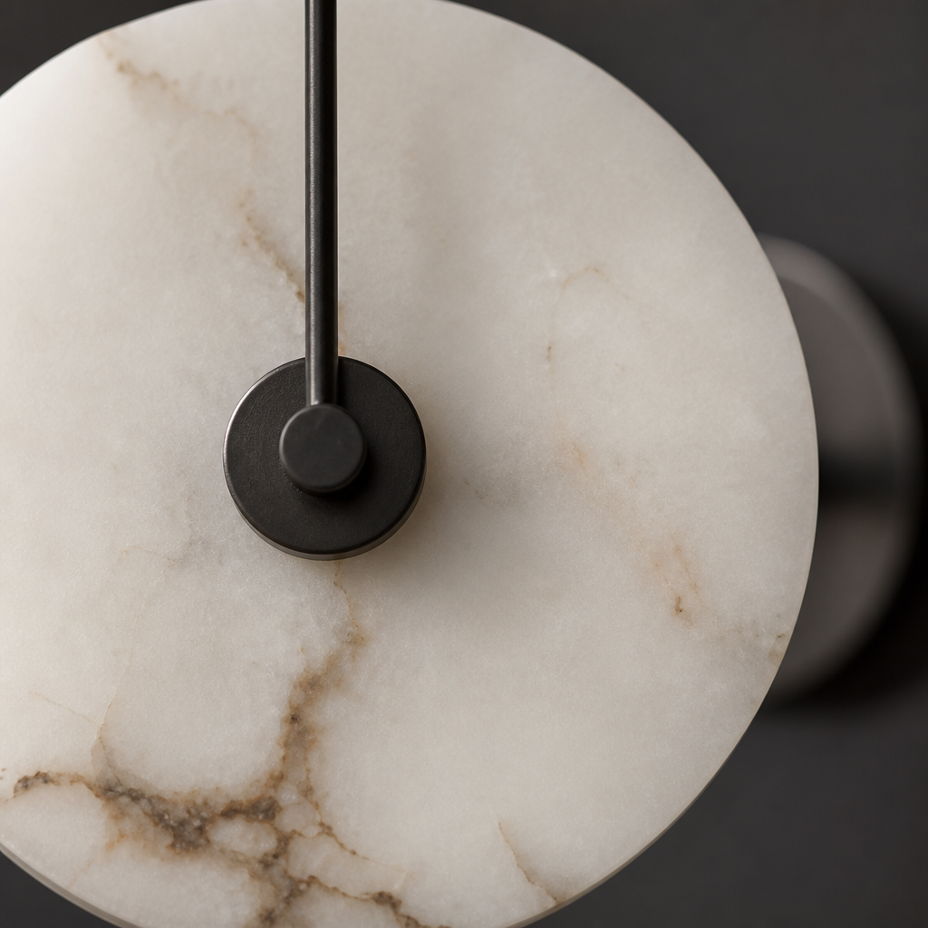 Applique Murale Marbre Ronde LED Noir — gros plan détail matière et finition