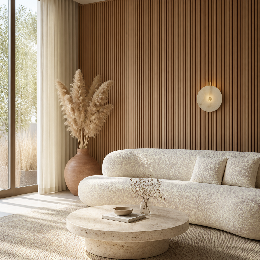 Applique Murale Marbre Ronde LED Or — mise en situation salon lumière du jour