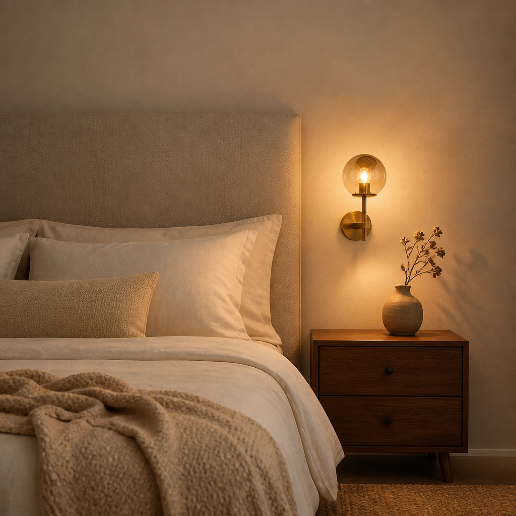 Applique Murale Moderne Doré / Gris Fumé — mise en situation chambre