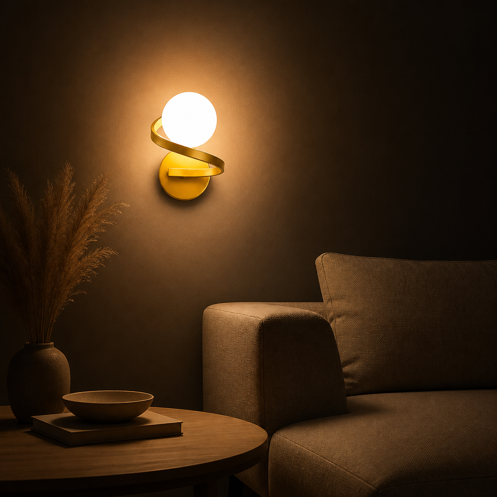 Applique Murale Verre G9 7W Or ou Noir Or — ambiance soir salon contemporain