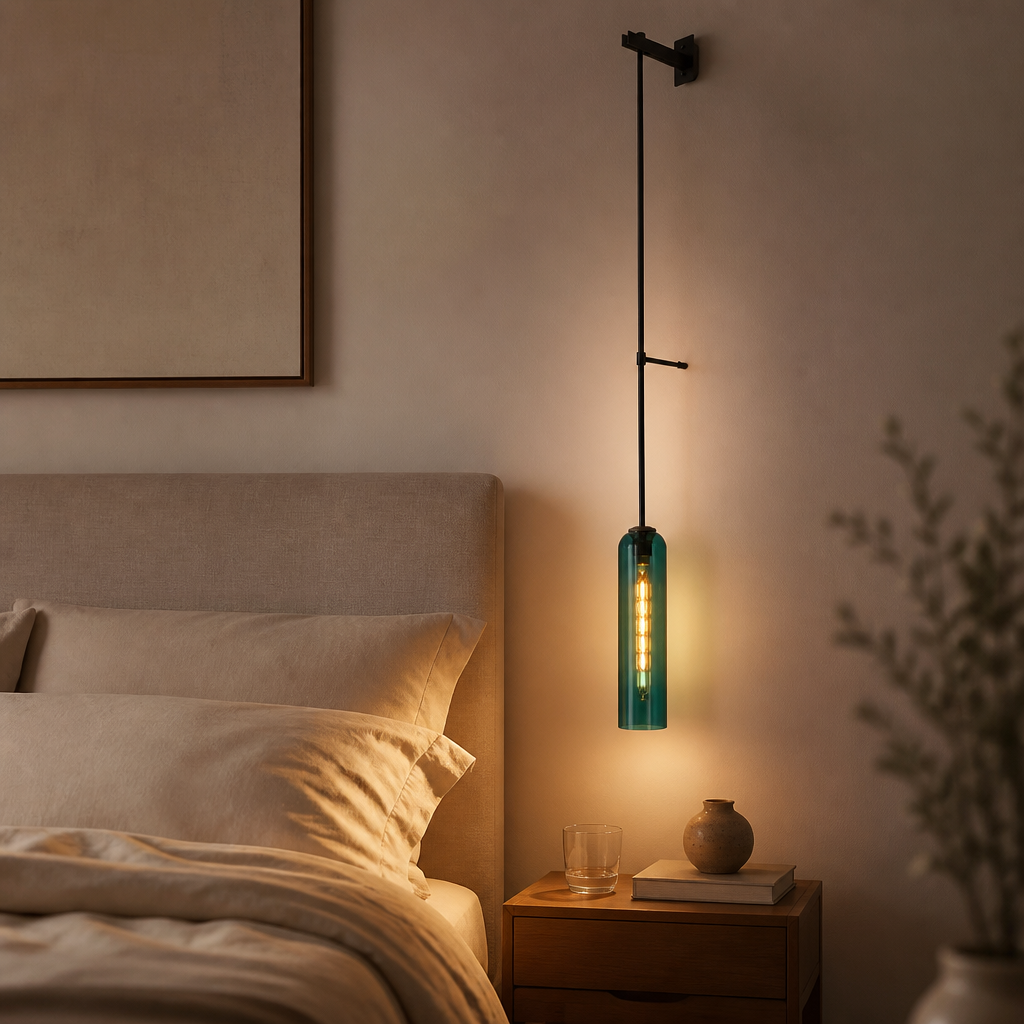Applique Murale Verre Tube Nordic Design Vert D — mise en situation chambre