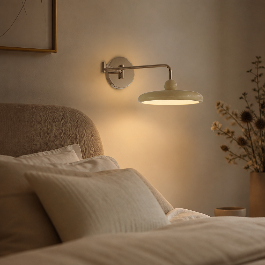 Applique Nordique Soucoupe Bras Articulé C — mise en situation chambre