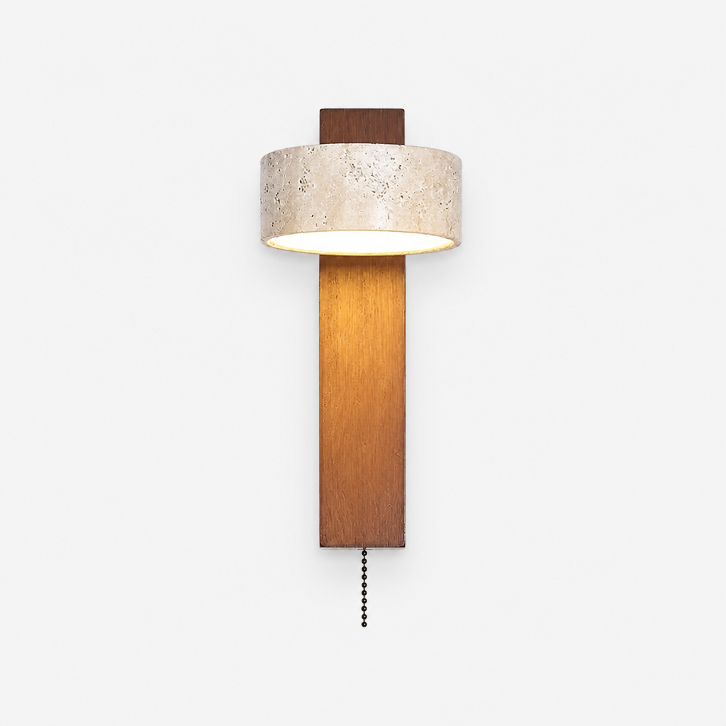 Applique Wabi-Sabi Travertin Bois Noyer Bois Foncé — photo produit fond gris