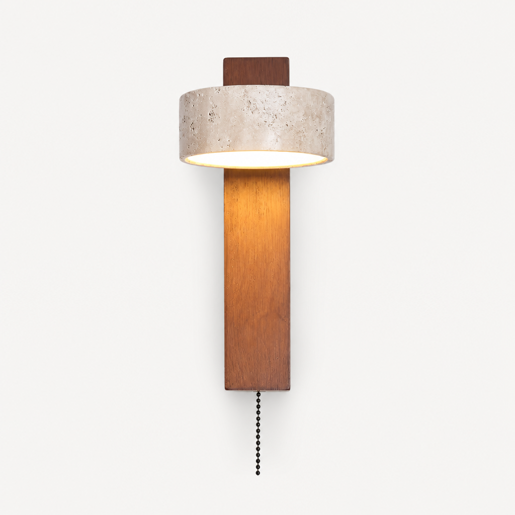 Applique Wabi-Sabi Travertin Bois Noyer Bois Foncé — photo produit fond gris