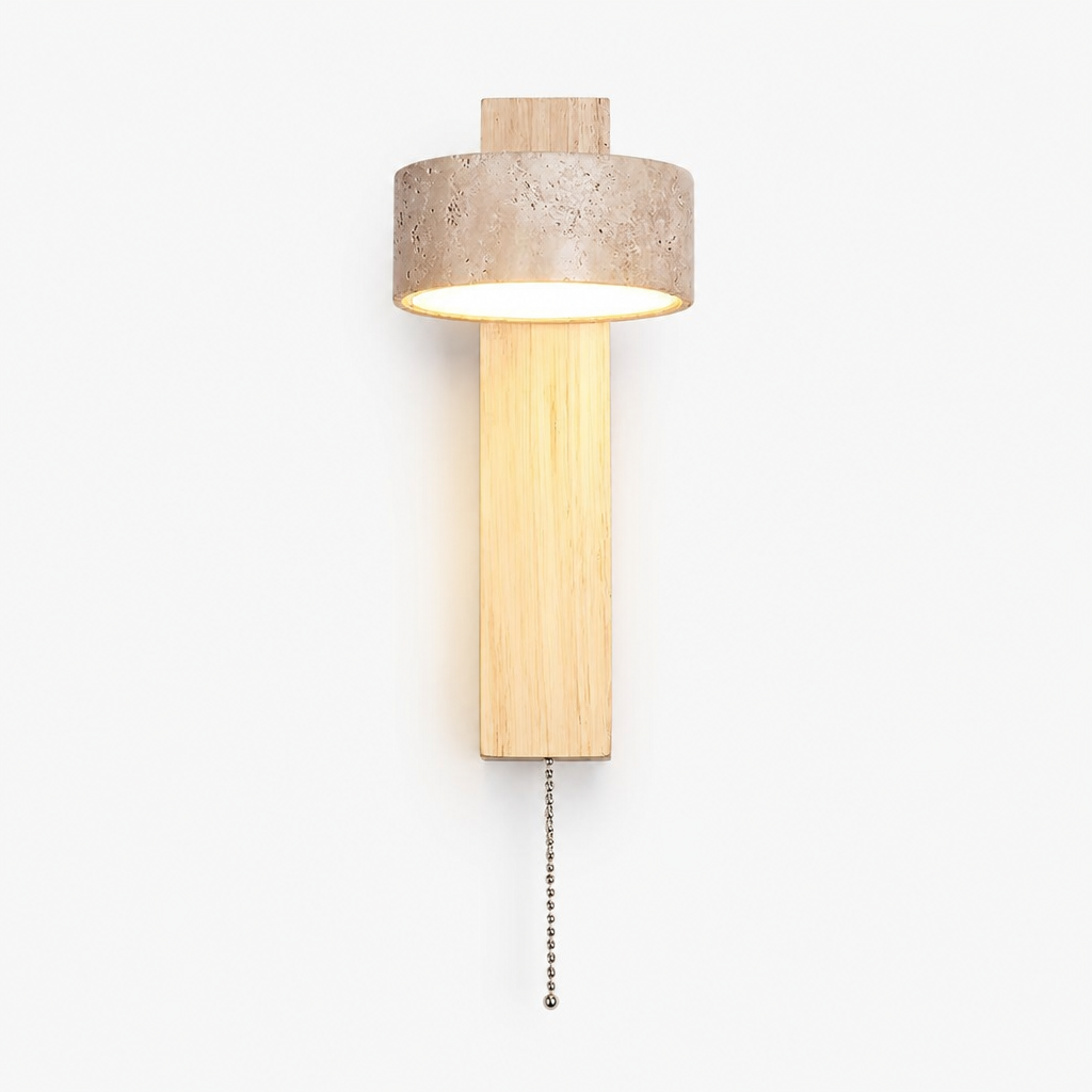 Applique Wabi-Sabi Travertin Bois Noyer Bois — photo produit fond gris