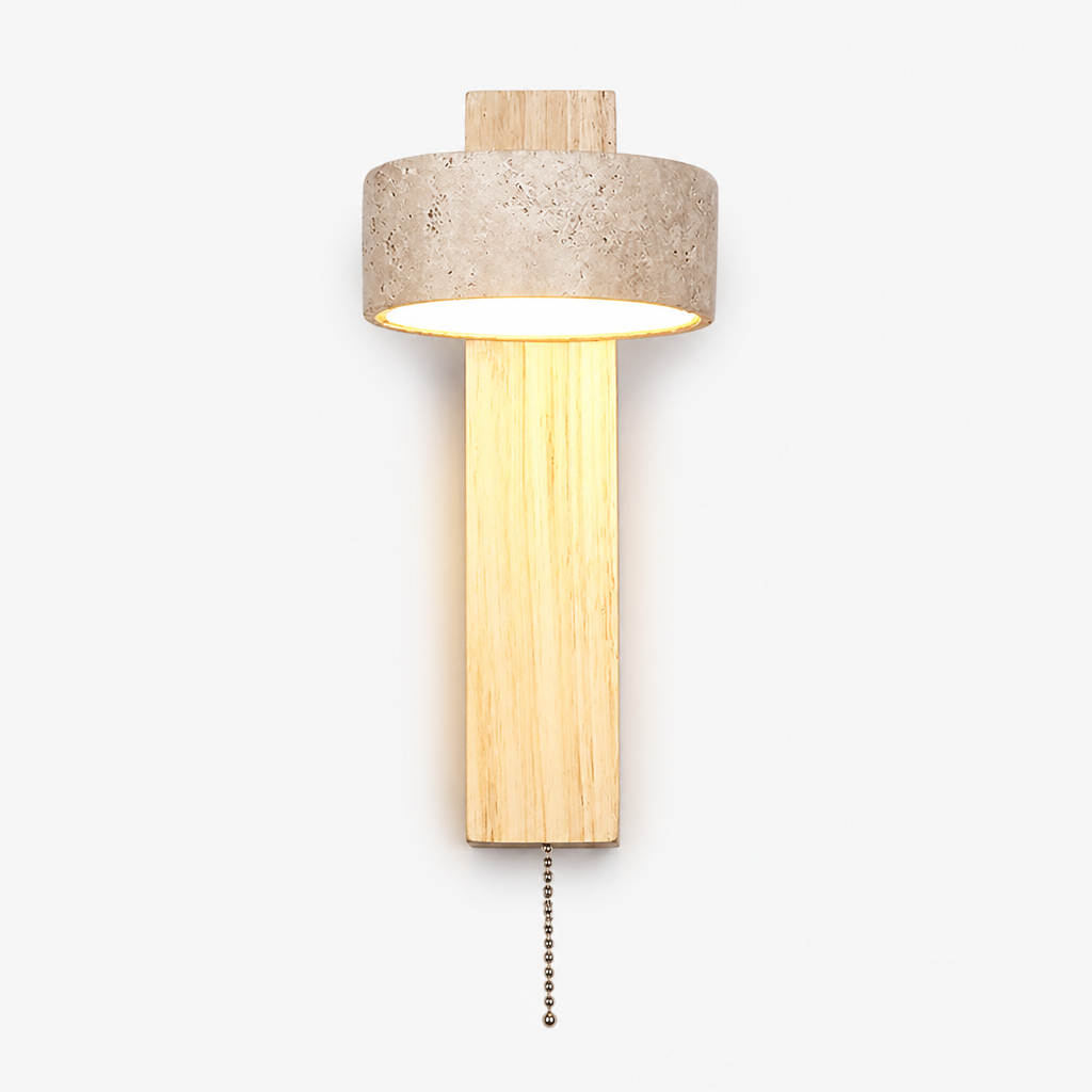Applique Wabi-Sabi Travertin Bois Noyer Bois — photo produit fond gris