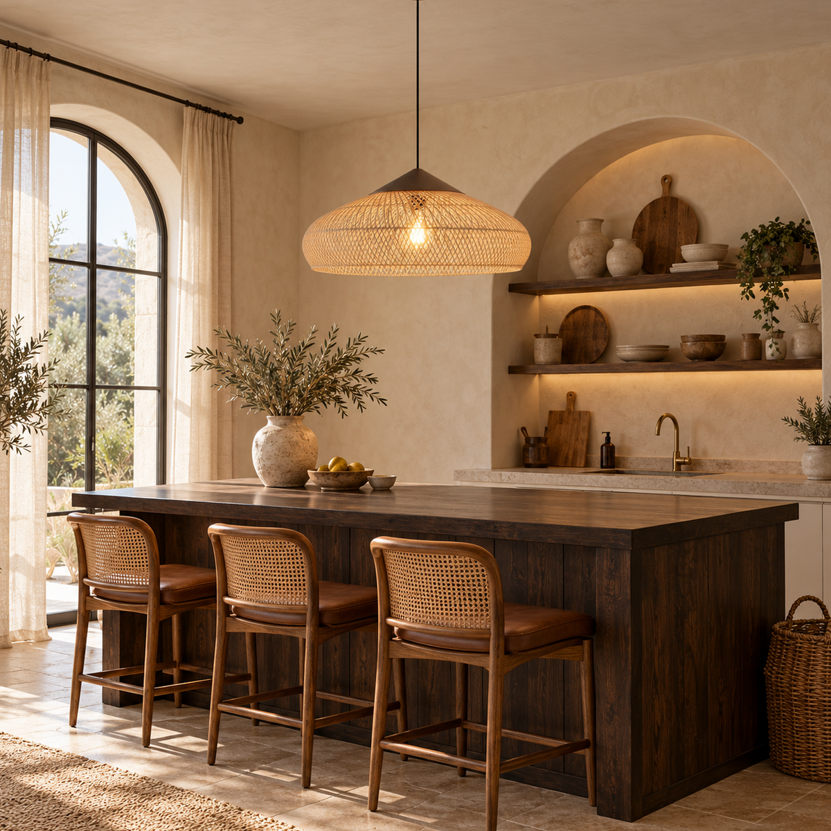 Luminaire Suspension Scandinave Rotin