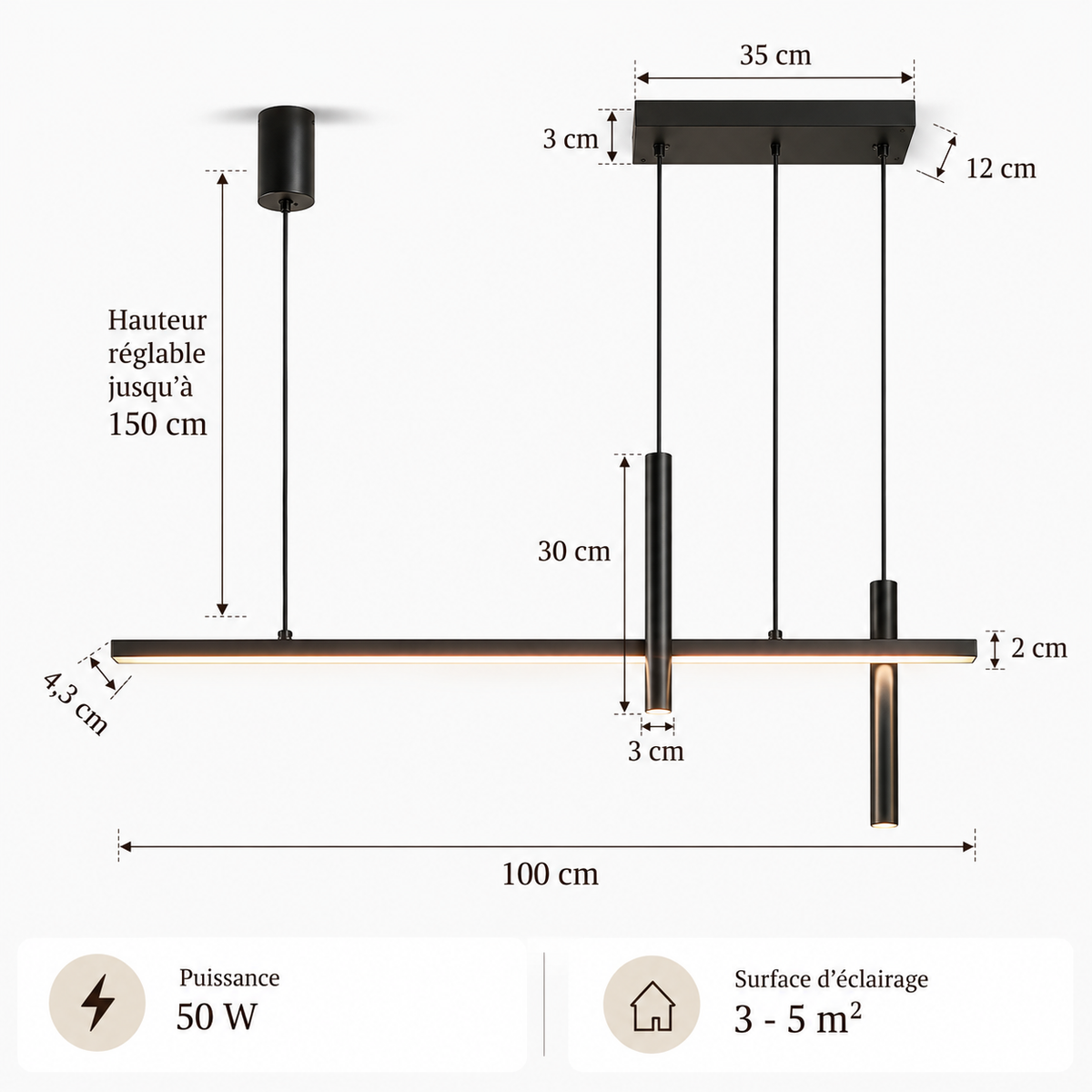 Suspension LED Linéaire Design Nordique