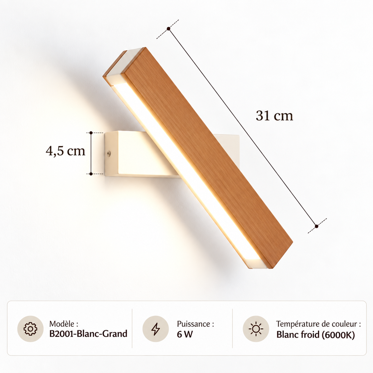 Applique Barre Bois Rotative 360°