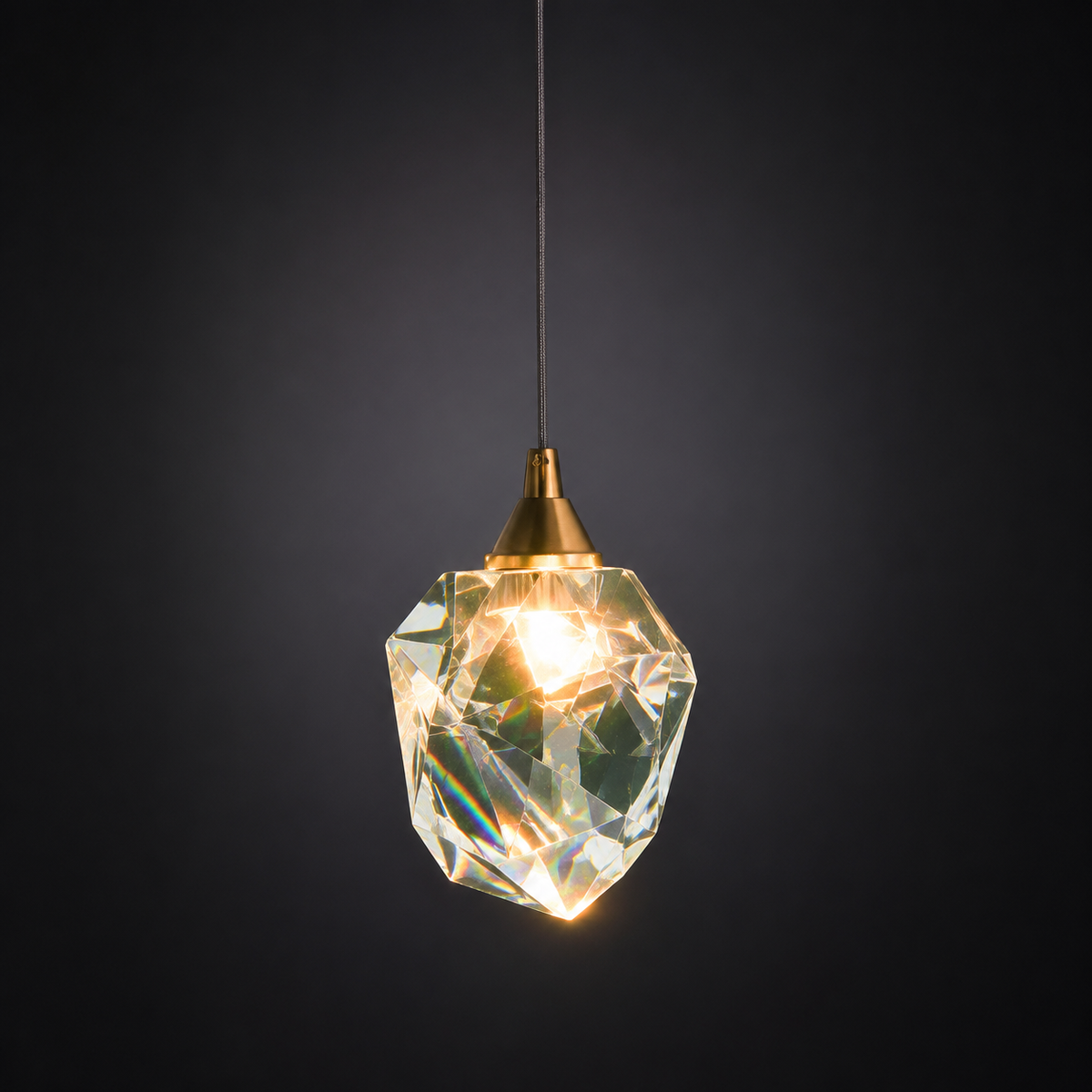 Suspension Cristal LED – Art Déco Or