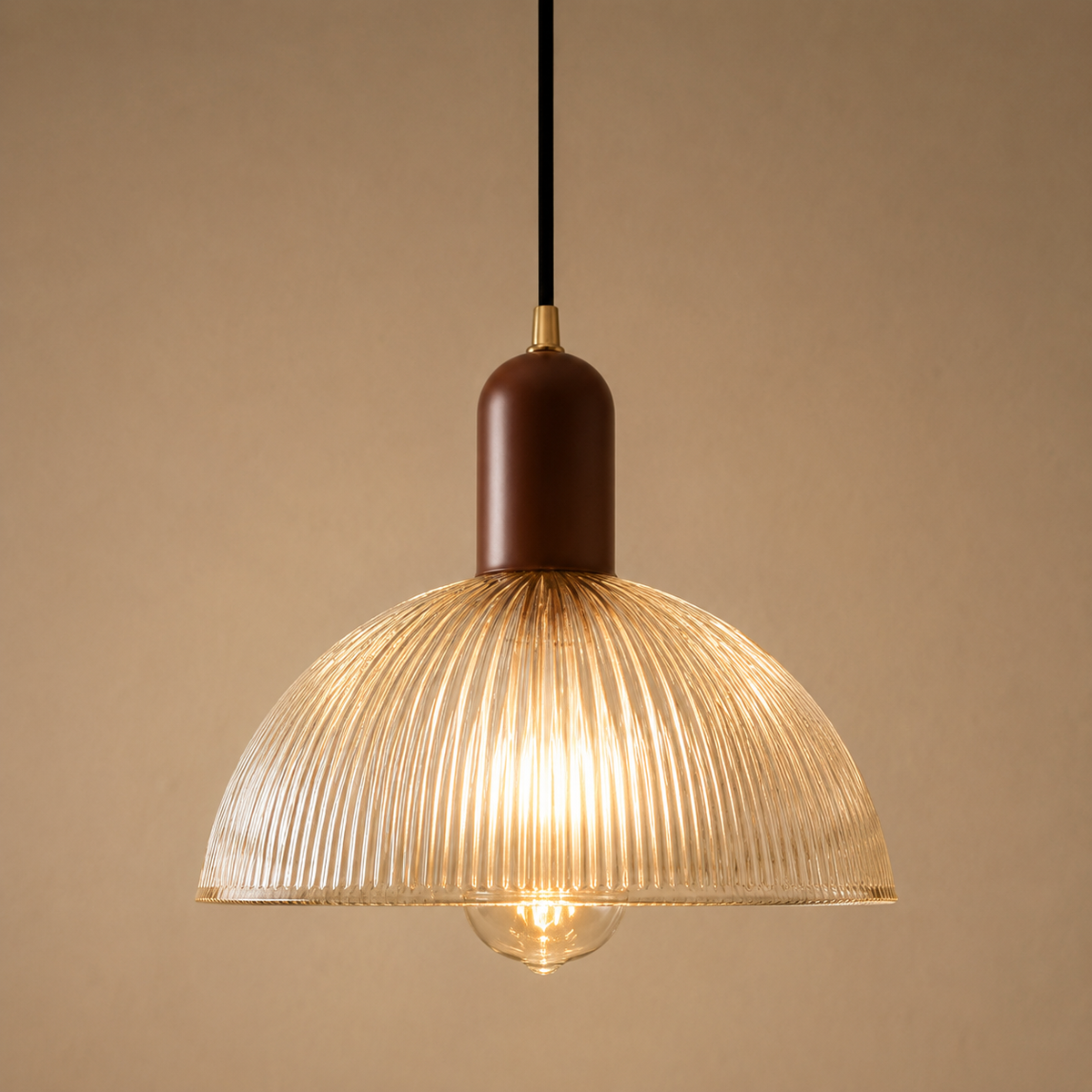 Suspension Verre Strié Bois