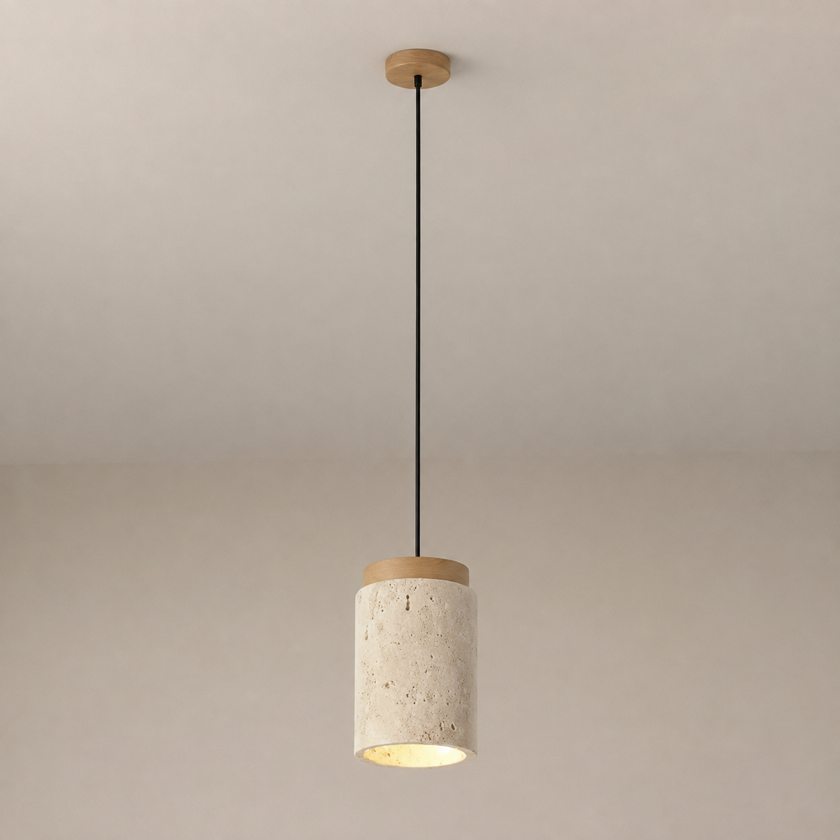 Suspension Pierre Travertin Naturelle et Bois